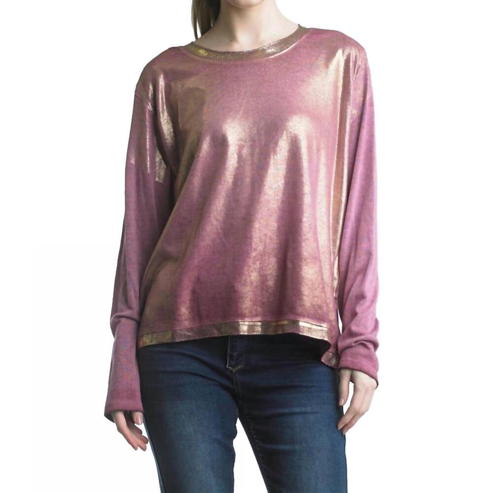 NEW TEMPO PARIS painted long sleeve tee in bordeaux gold - Picture 1 of 3